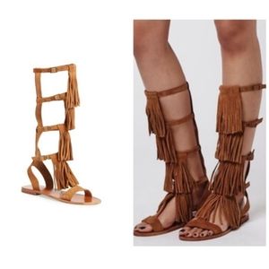 Topshop Suede Fringe Tall Gladiator Sandals